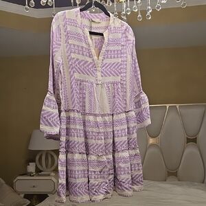 Devotion TWINS Lavender and Cream Long Sleeve Dress